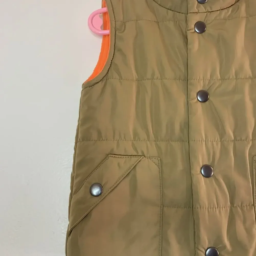OSHKOSH B’GOSH Boy’s Tan with Orange Fleece Lining Snap Up Vest / Size: 18 Mos